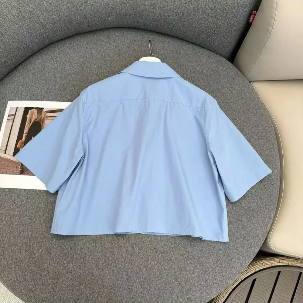Loewe Blue Cotton Blend Cropped Shirt for Women