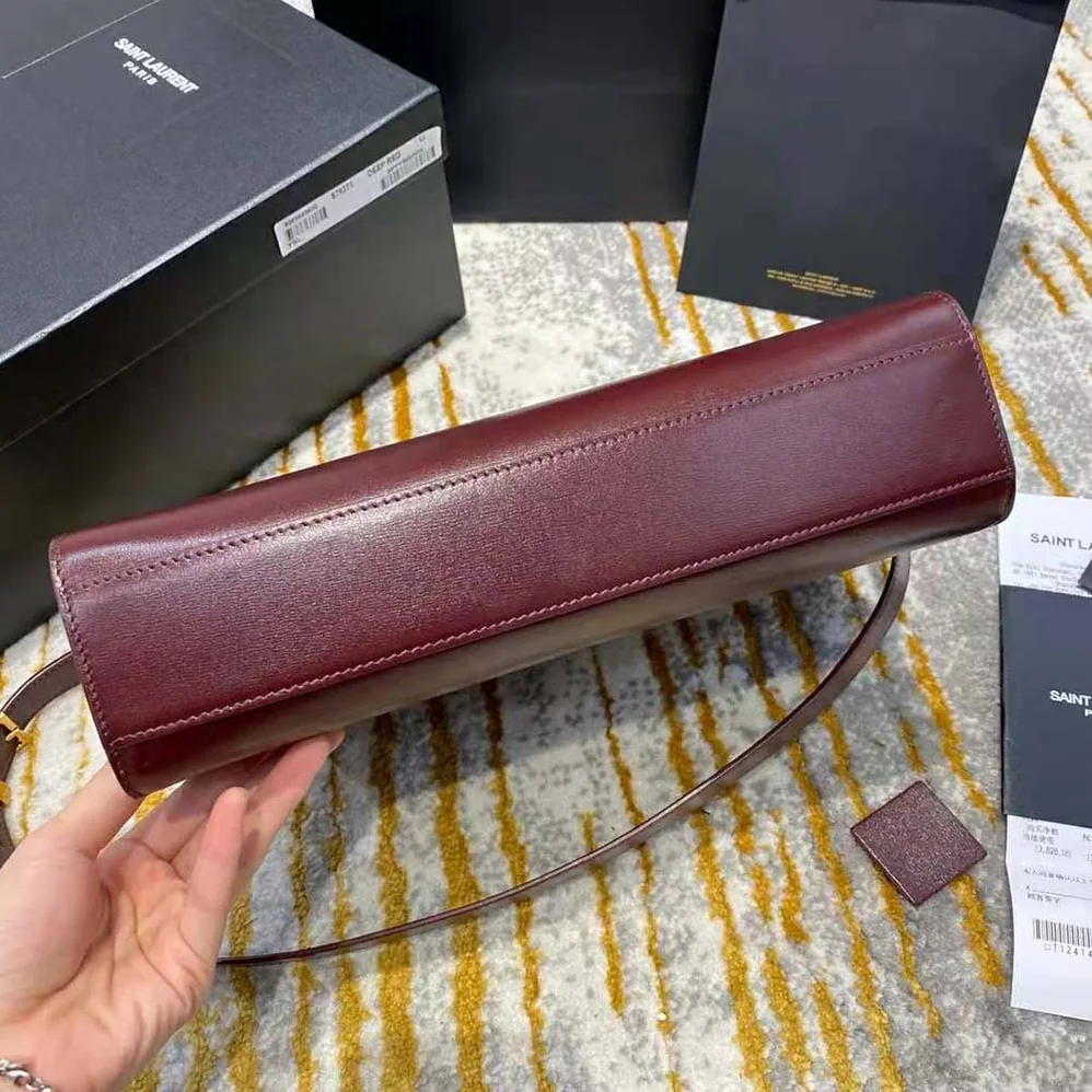 Saint Laurent YSL Manhattan Shoulder Bag in Smooth Leather for Women in Maroon