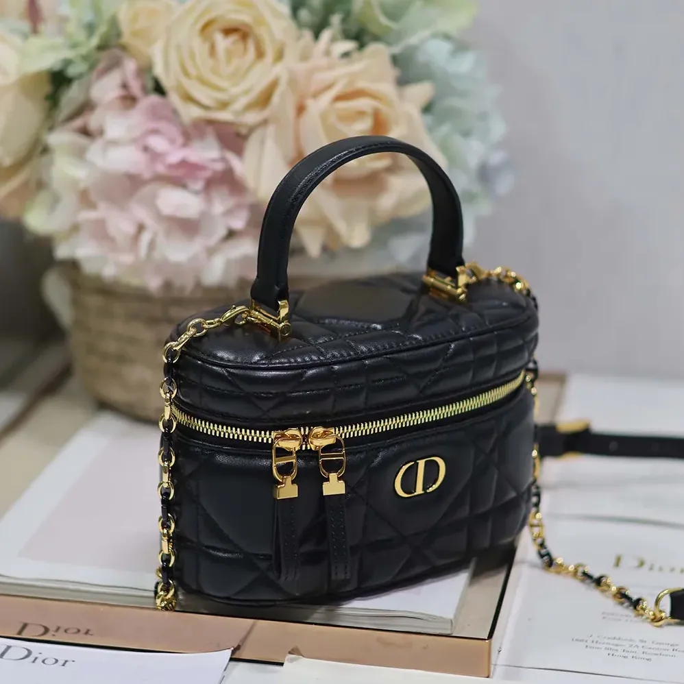 Dior Caro Mini Vanity Case Black Macrocannage Lambskin for Women
