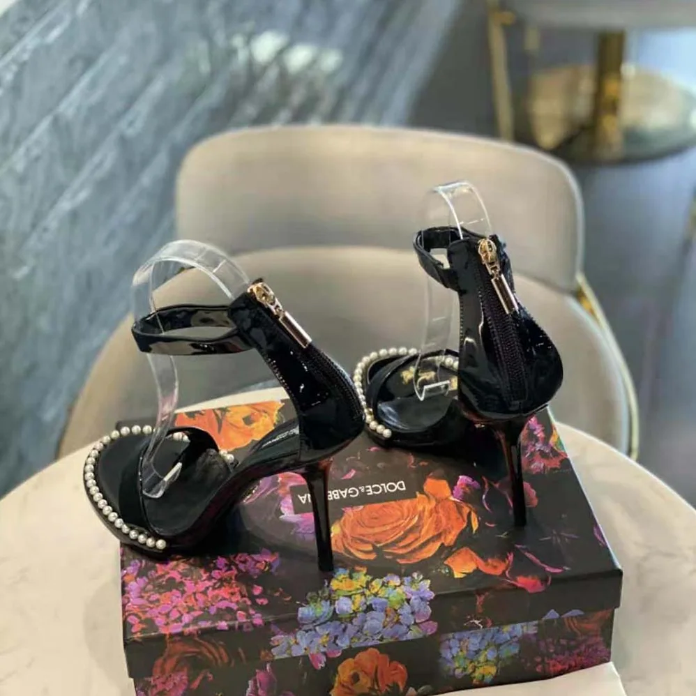 Dolce Gabbana D&G Patent Leather Sandals with Pearls for Women Dolce Gabbana D&G Patent Leather Sandals with Pearls for Women