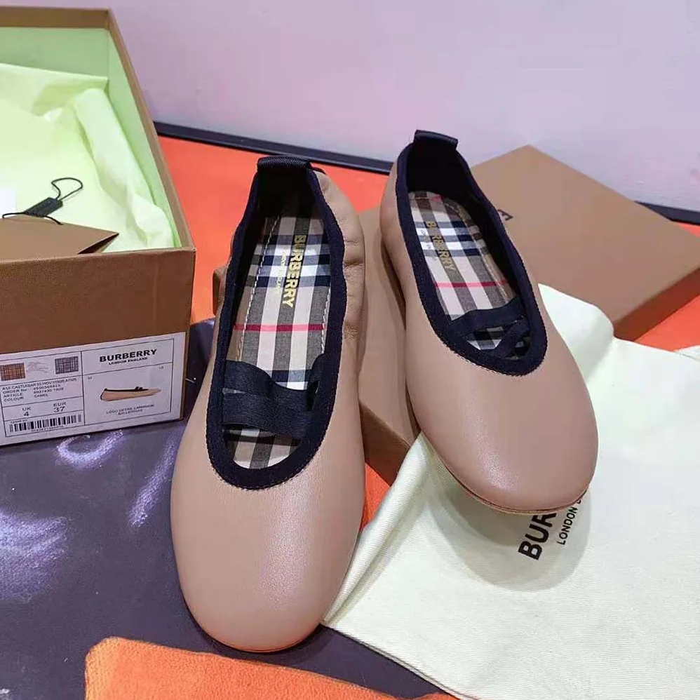 Burberry Logo Detail Vintage Check Cotton Ballerinas for Women in Sandy Burberry Logo Detail Vintage Check Cotton Ballerinas for Women in Sandy