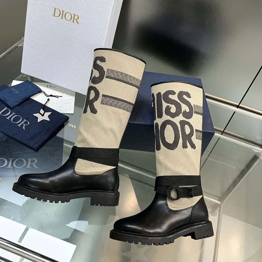 Dior D-Major Boot Warm Taupe Technical Canvas with Black Miss Dior Graffiti Print for Women Dior D-Major Boot Warm Taupe Technical Canvas with Black Miss Dior Graffiti Print for Women