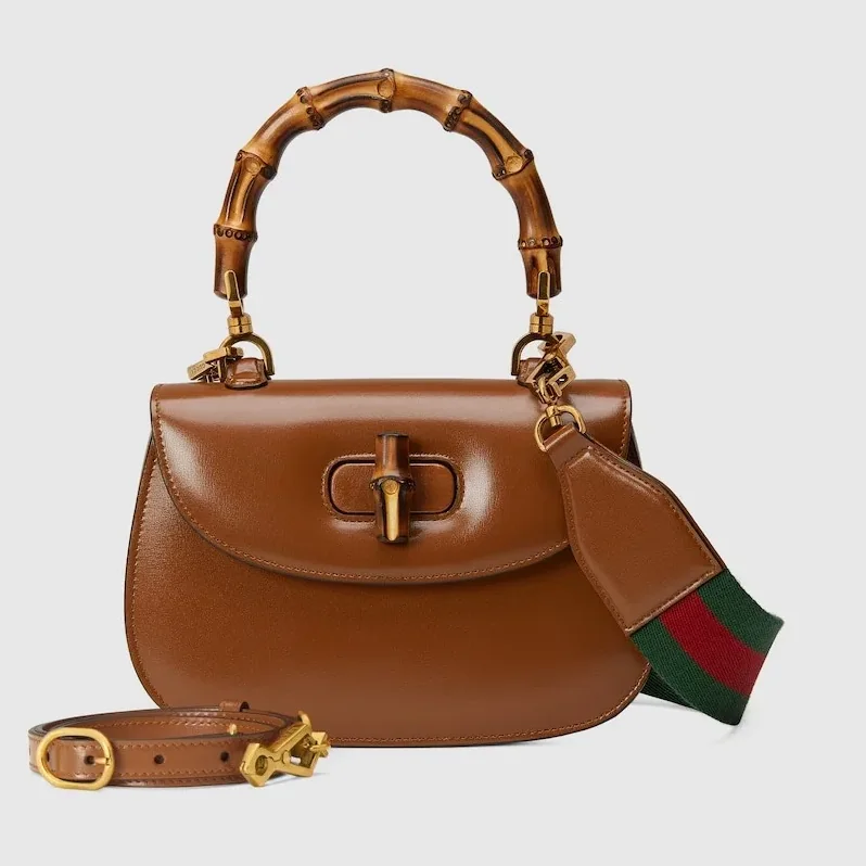 Gucci Bamboo 1947 Small Top Handle Bag in Brown Gold Hardware