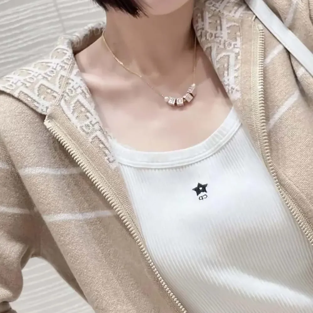 Dior D-Dice Necklace Gold-Finish Metal with Pale Pink Lacquer and White Resin Pearls for Women