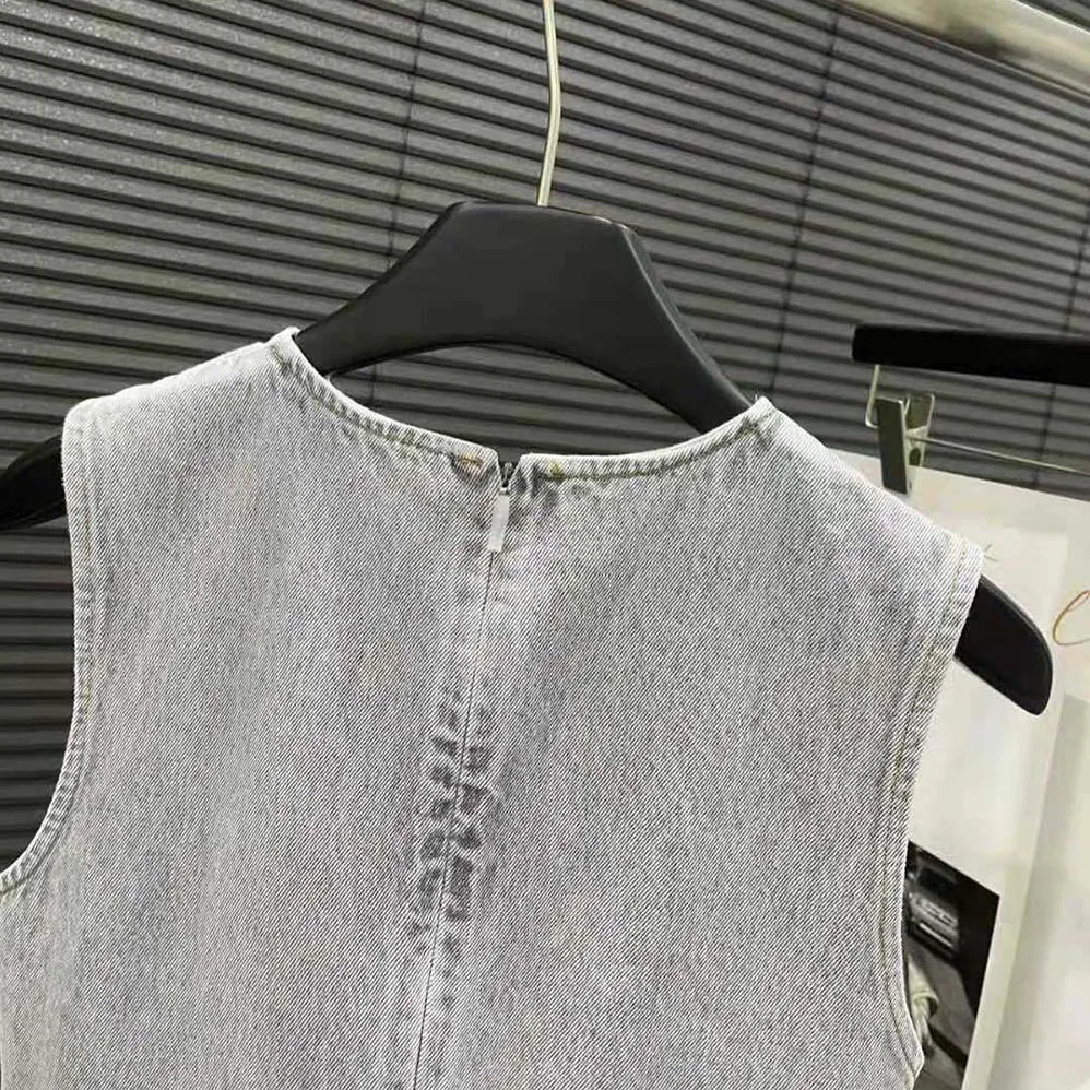Miu Miu Denim Dress with Embroidered Logo for Women Miu Miu Denim Dress with Embroidered Logo for Women