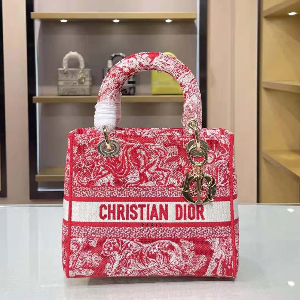 Dior Medium Lady D-Lite Bag Raspberry Toile de Jouy Reverse Embroidery for Women Dior Medium Lady D-Lite Bag Raspberry Toile de Jouy Reverse Embroidery for Women