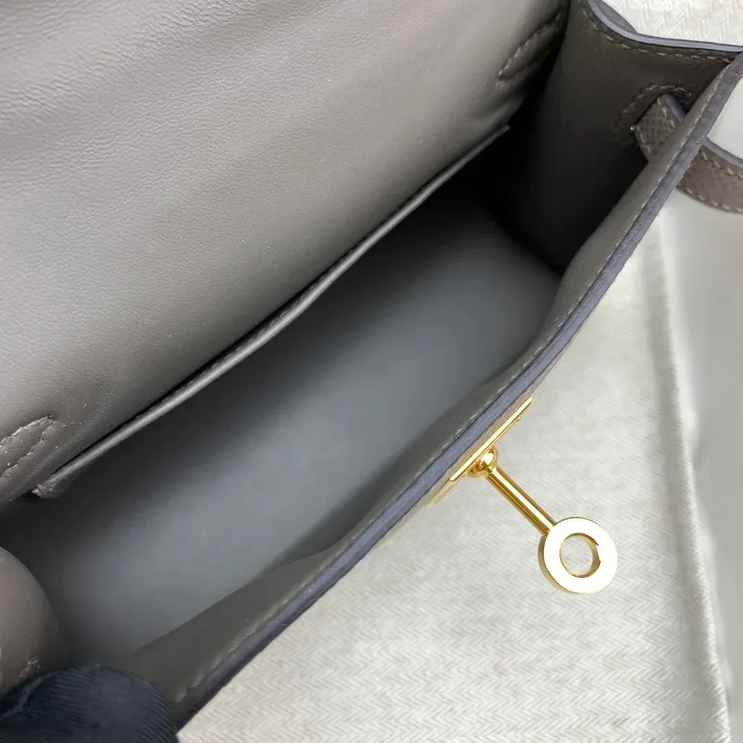 Hermes Kelly Mini Top Handle Bag / Dark Grey Epsom Gold Hardware