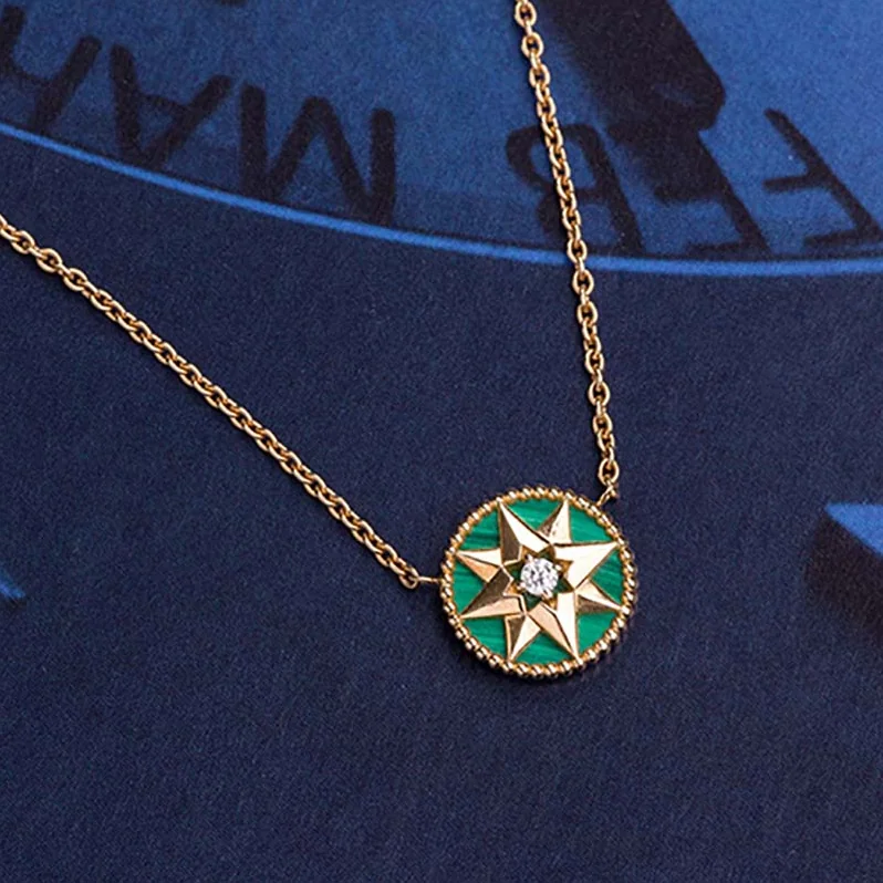 Dior Rose Des Vents Necklace 18K Yellow Gold Diamond Malachite for Women