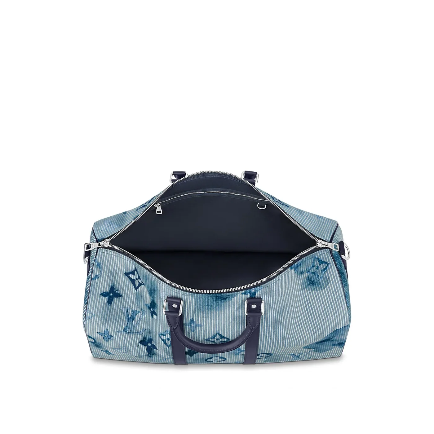 Louis Vuitton Keepall Bandouliere 50 Travel Bag in Blue Silver Hardware Louis Vuitton Keepall Bandouliere 50 Travel Bag in Blue Silver Hardware