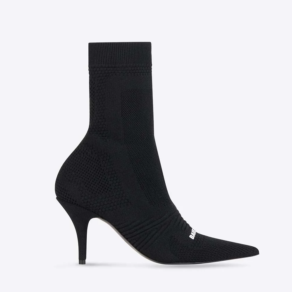 Balenciaga Knife 2.0 80mm Bootie in Black and White Textured Recycled Knit for Women Balenciaga Knife 2.0 80mm Bootie in Black and White Textured Recycled Knit for Women