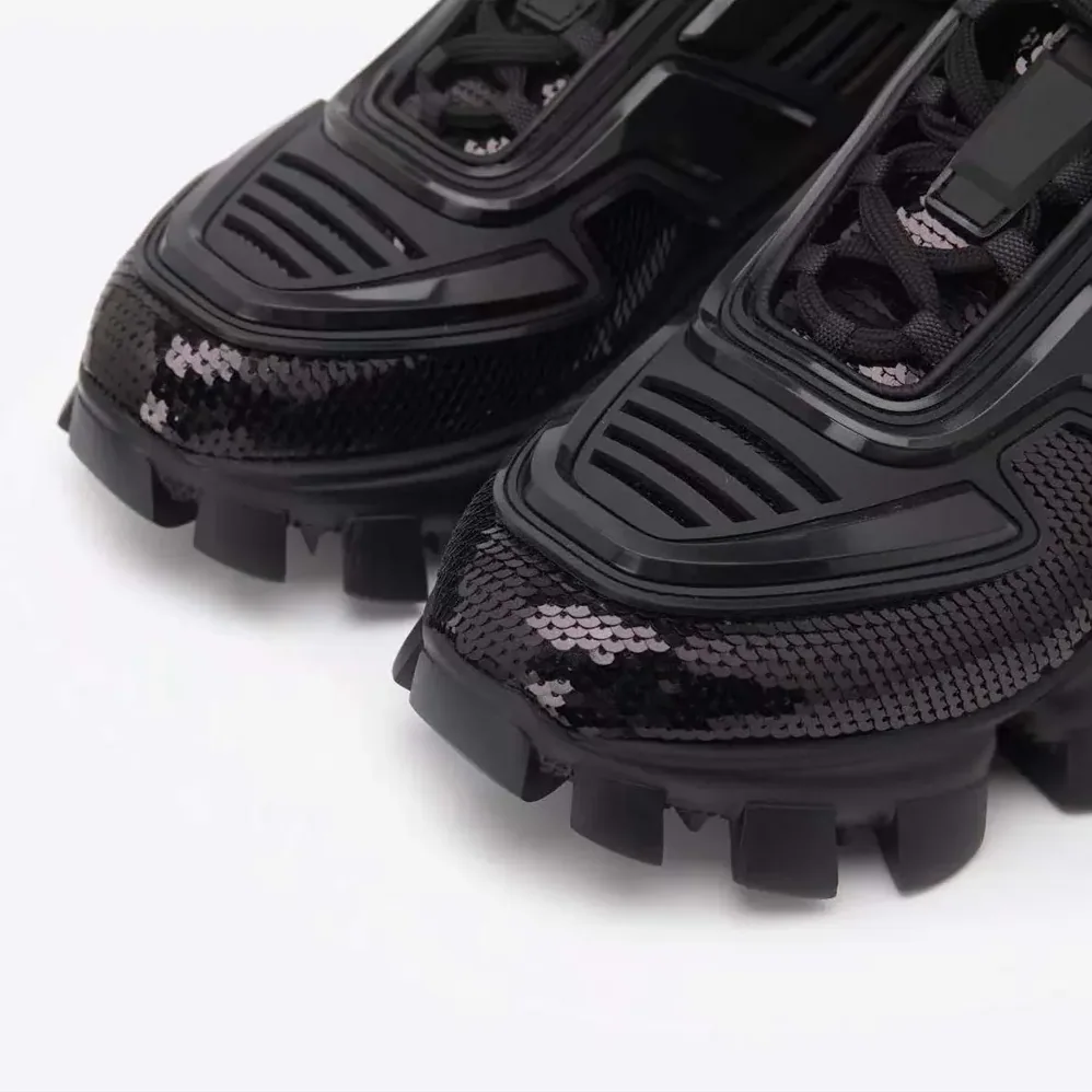 Prada Cloudbust Thunder Sequin Lug-Sole Sneakers for Unisex in Black