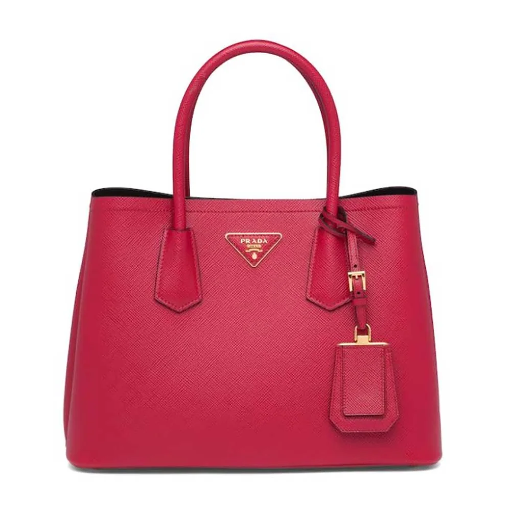 Prada Small Saffiano Leather Double Prada Bag for Women in Red