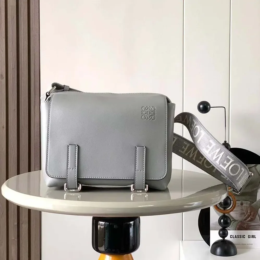 Loewe XS Military Messenger Bag in Supple Smooth Calfskin and Jacquard for Men in Grey