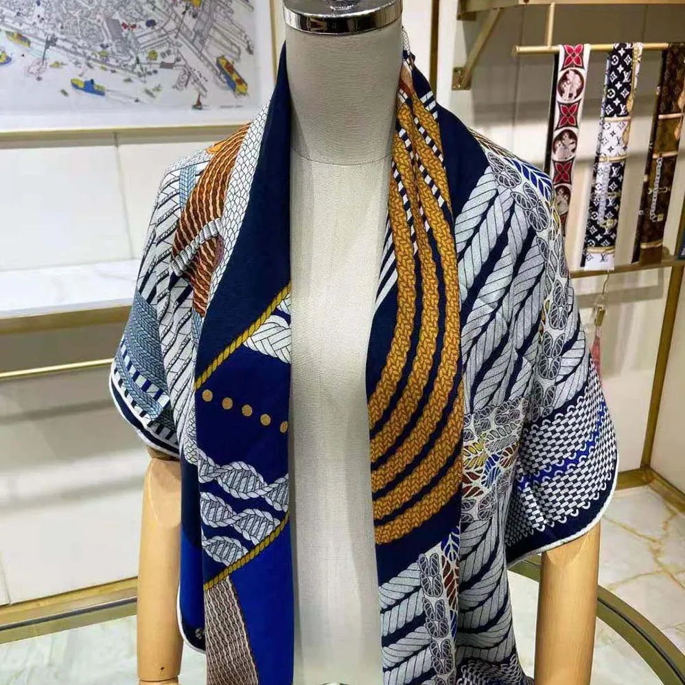 Hermes Dressage Tressage Shawl 140 for Women in Navy Hermes Dressage Tressage Shawl 140 for Women in Navy