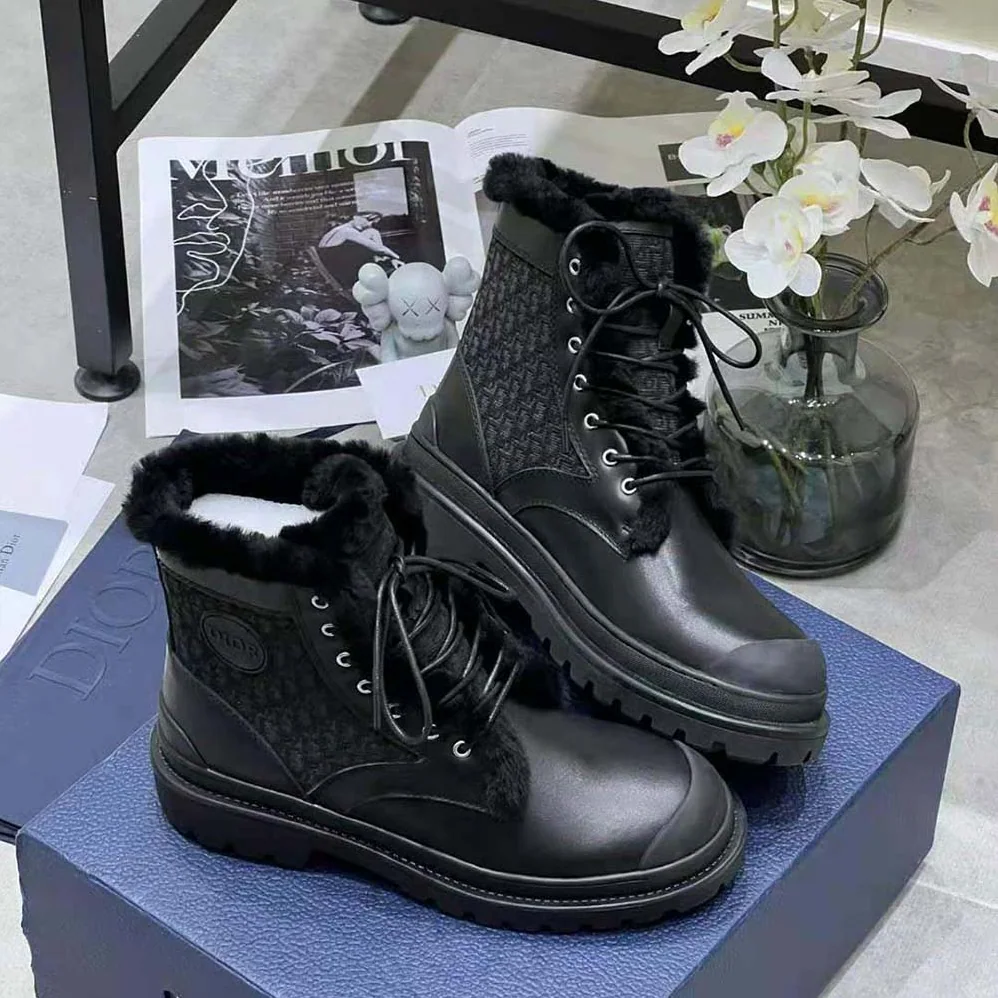 Dior Explorer Ankle Boot Black Smooth Calfskin and Dior Oblique Jacquard for Men