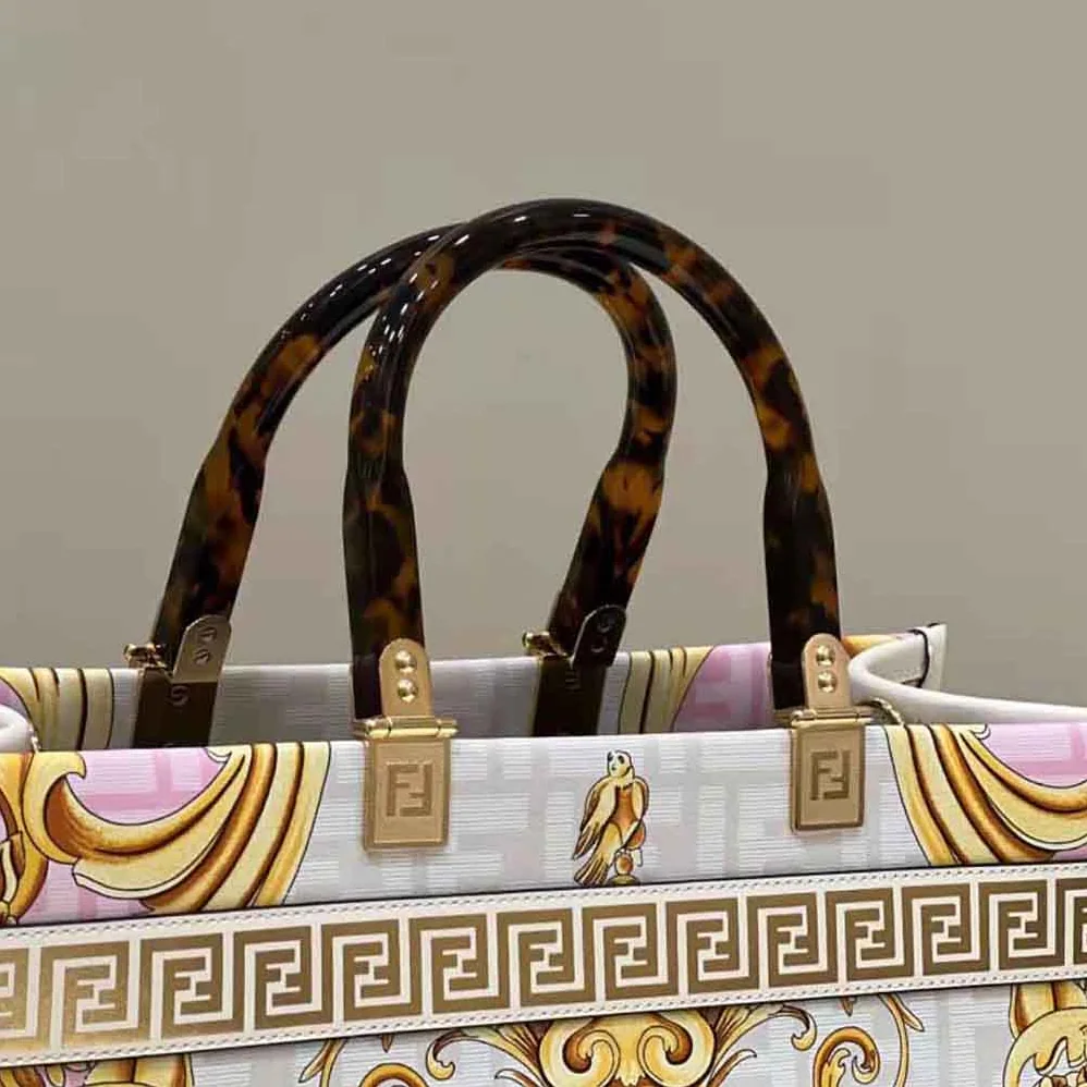 Fendi Sunshine Medium Fendace Printed White Leather Shopper for Women