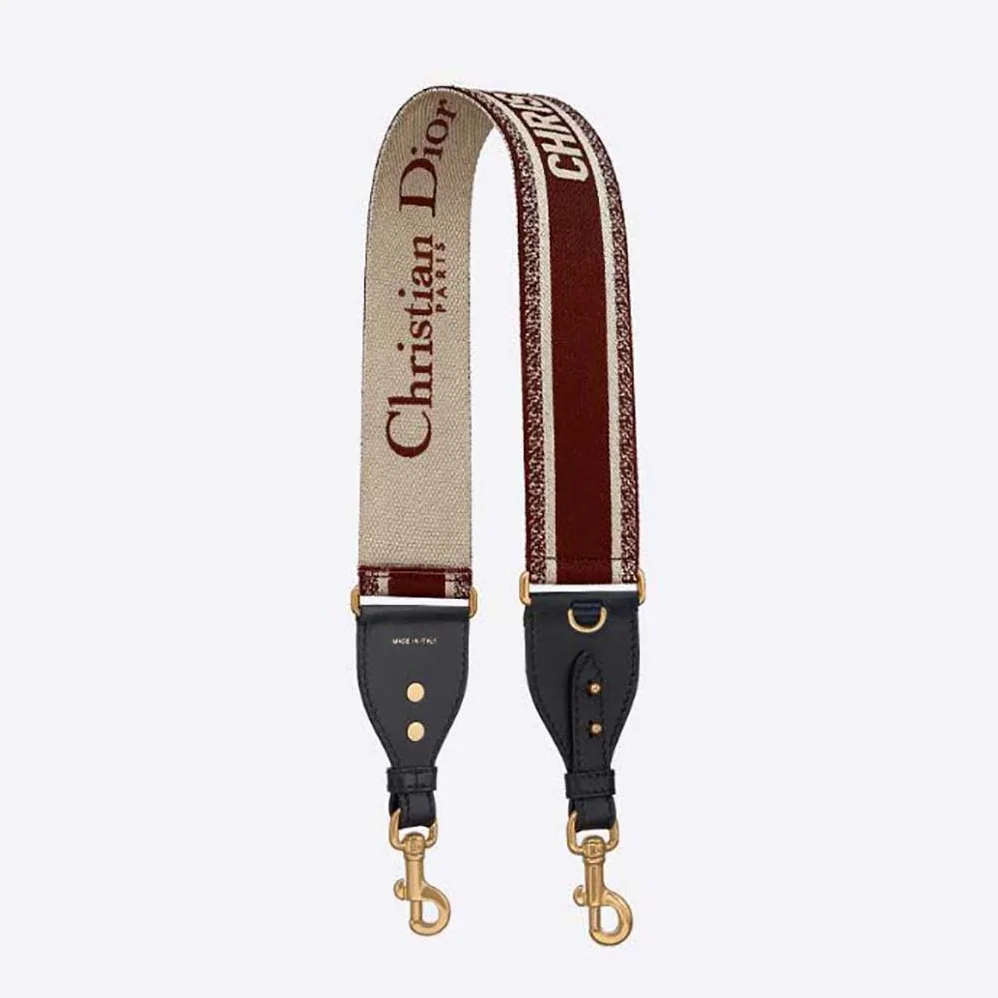 Dior Shoulder Strap with Ring Burgundy ‘CHRISTIAN DIOR PARIS' Embroidery for Women