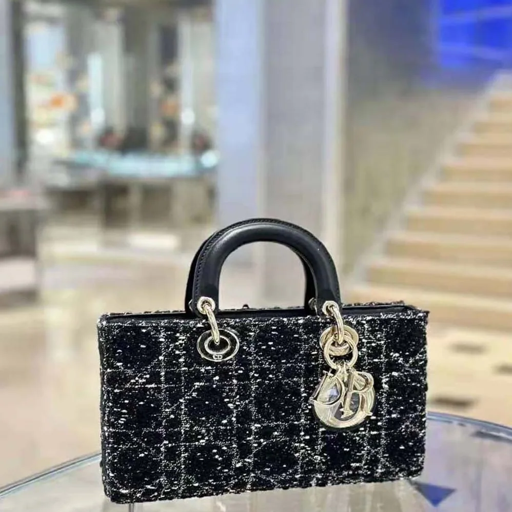 Dior Medium Lady D-Joy Bag Black Cannage Tweed for Women