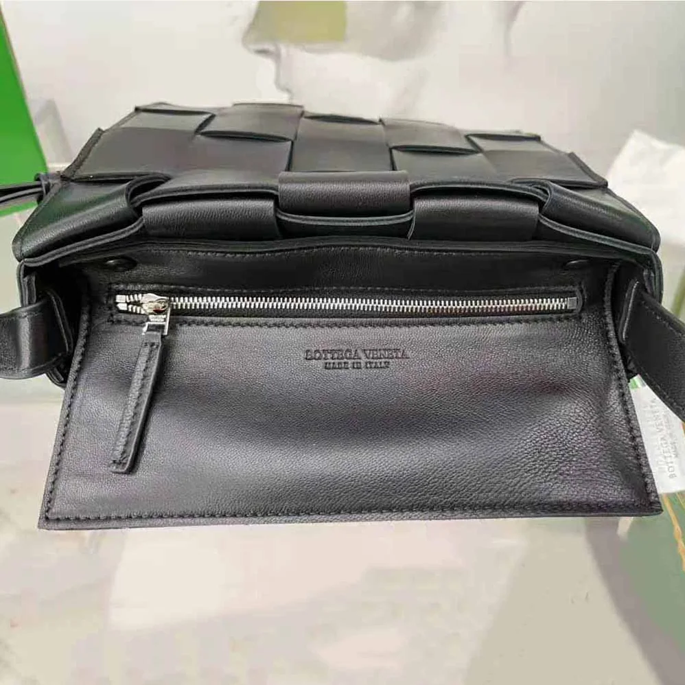 Bottega Veneta Cassette Intreccio Leather Cross-Body Bag for Women in Black