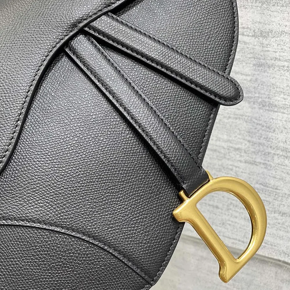 Dior Saddle Bag with Strap Black Grained Calfskin for Women