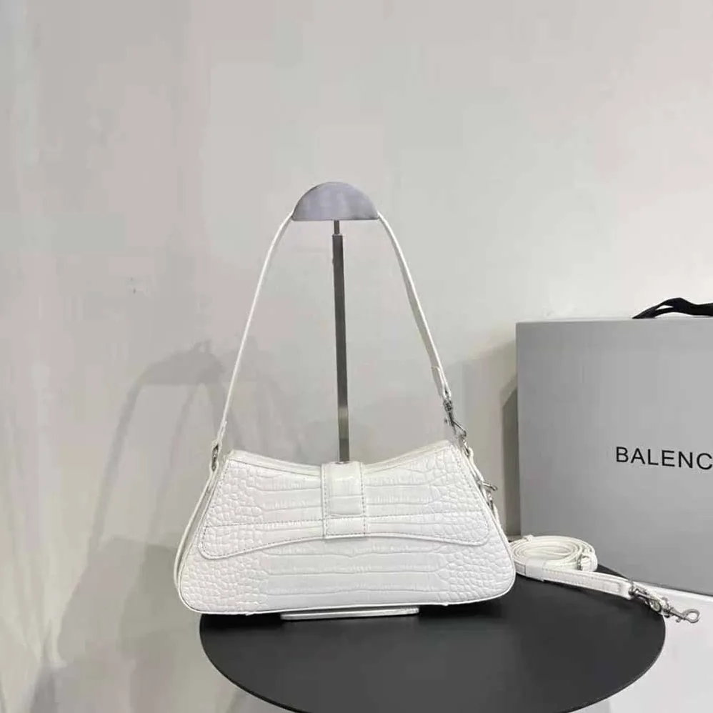 Balenciaga Lindsay Small Shoulder Bag with Strap Crocodile Embossed for Women in White