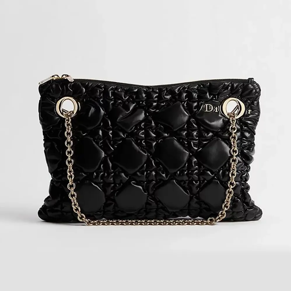 Dior Small Dior Crunchy Bag Black Puffy Macrocannage Calfskin for Women