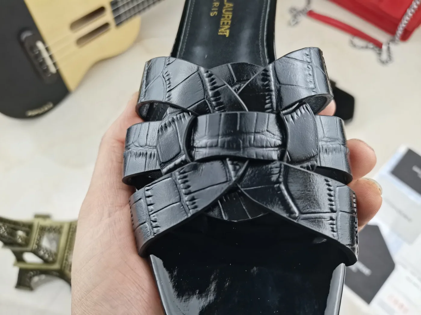 Saint Laurent Tribute Flat Mules Black YSL
