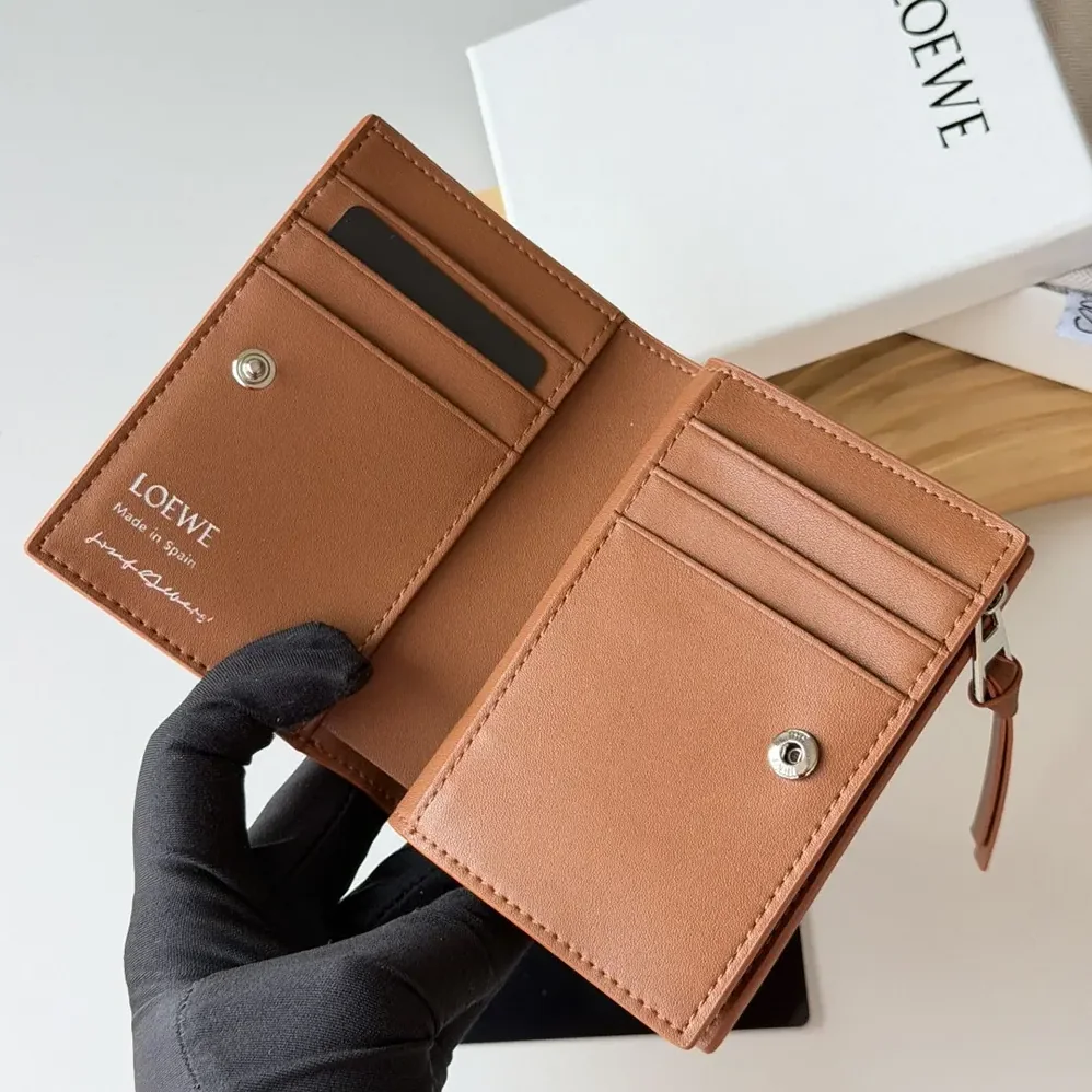 Loewe Compact Wallet in Nappa Calfskin for Unisex in Brown Loewe Compact Wallet in Nappa Calfskin for Unisex in Brown