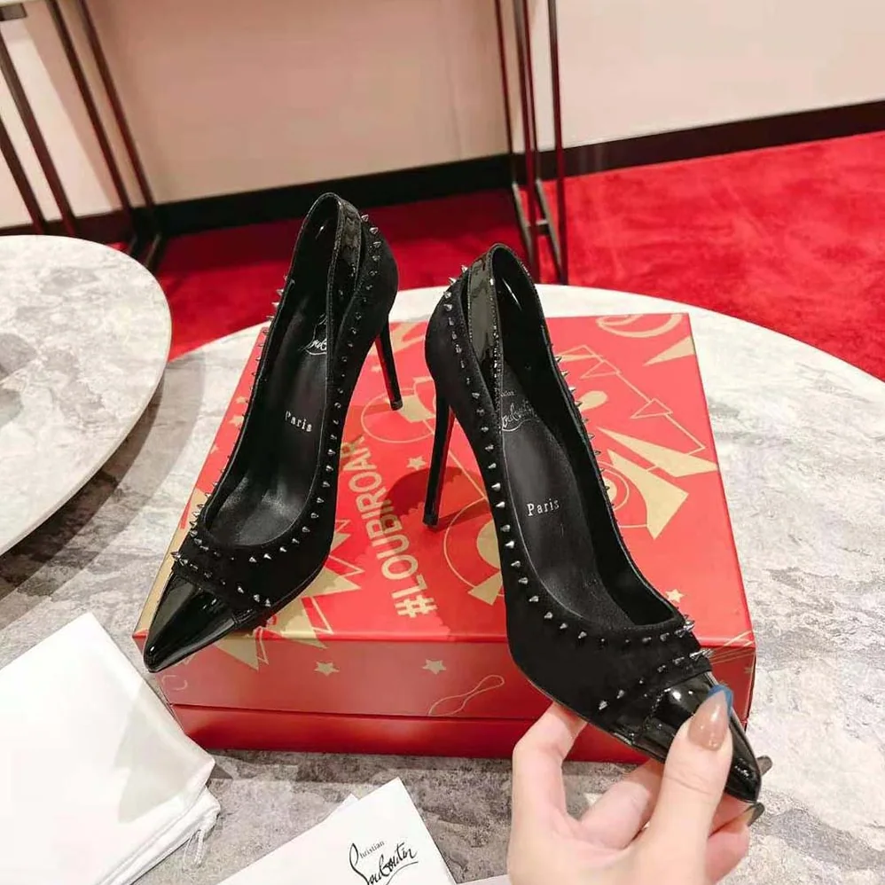 Christian Louboutin Duvette Spikes 85 mm Heel Height for Women in Black Christian Louboutin Duvette Spikes 85 mm Heel Height for Women in Black
