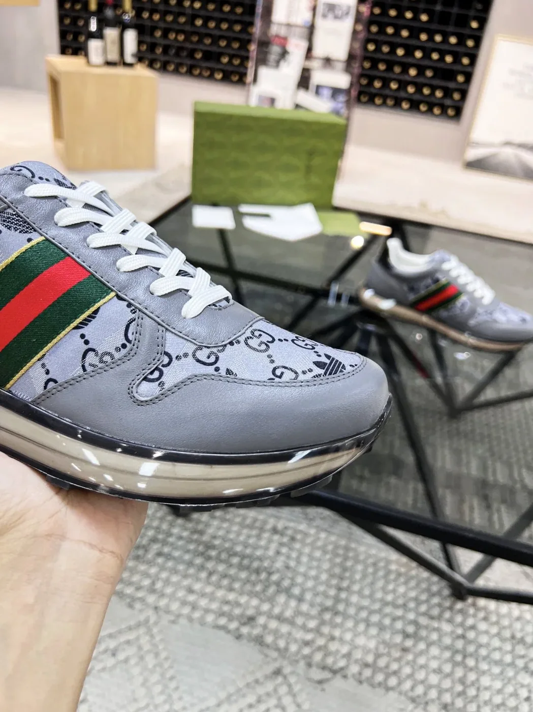 Gucci x Adidas GG Sneakers With Web Gray for Men Gucci x Adidas GG Sneakers With Web Gray for Men