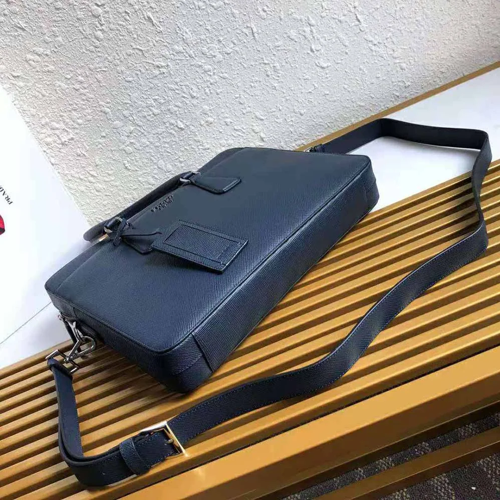Prada Saffiano Leather Briefcase for Men in Navy