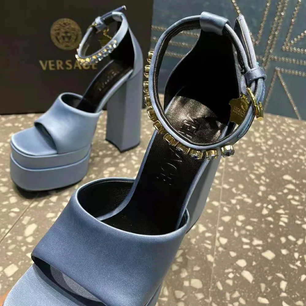 Versace Medusa Aevitas Platform Sandals for Women in Blue