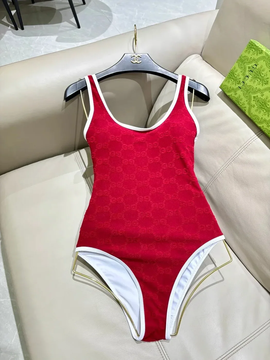 Gucci GG Jacquard One in Piece Swimsuit Red