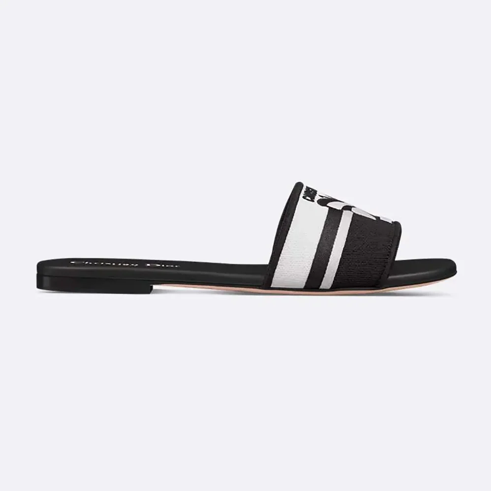 Dior Dway Slide Black and White Cotton Embroidered with Christian Dior Papillon Motif for Women Dior Dway Slide Black and White Cotton Embroidered with Christian Dior Papillon Motif for Women