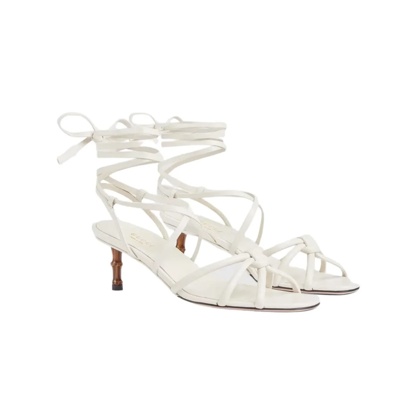 Strappy Sandal With Bamboo White Strappy Sandal With Bamboo White