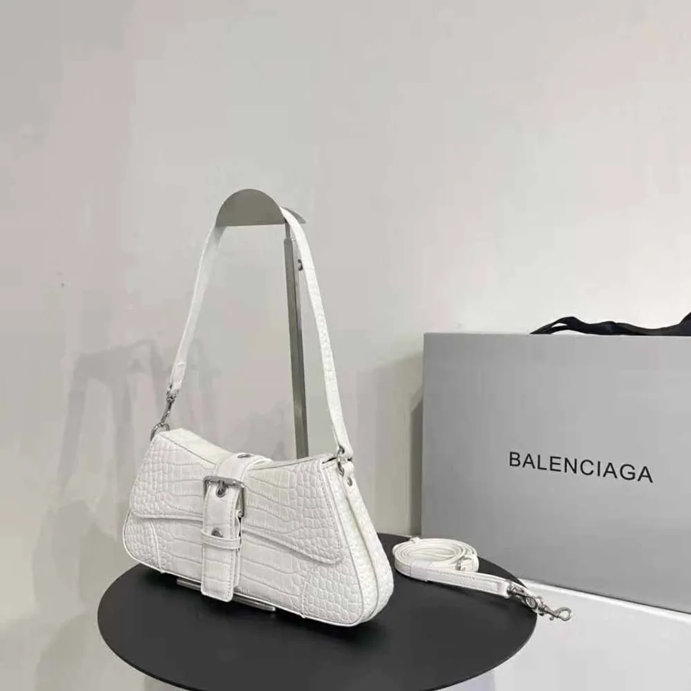 Balenciaga Lindsay Small Shoulder Bag with Strap Crocodile Embossed for Women in White