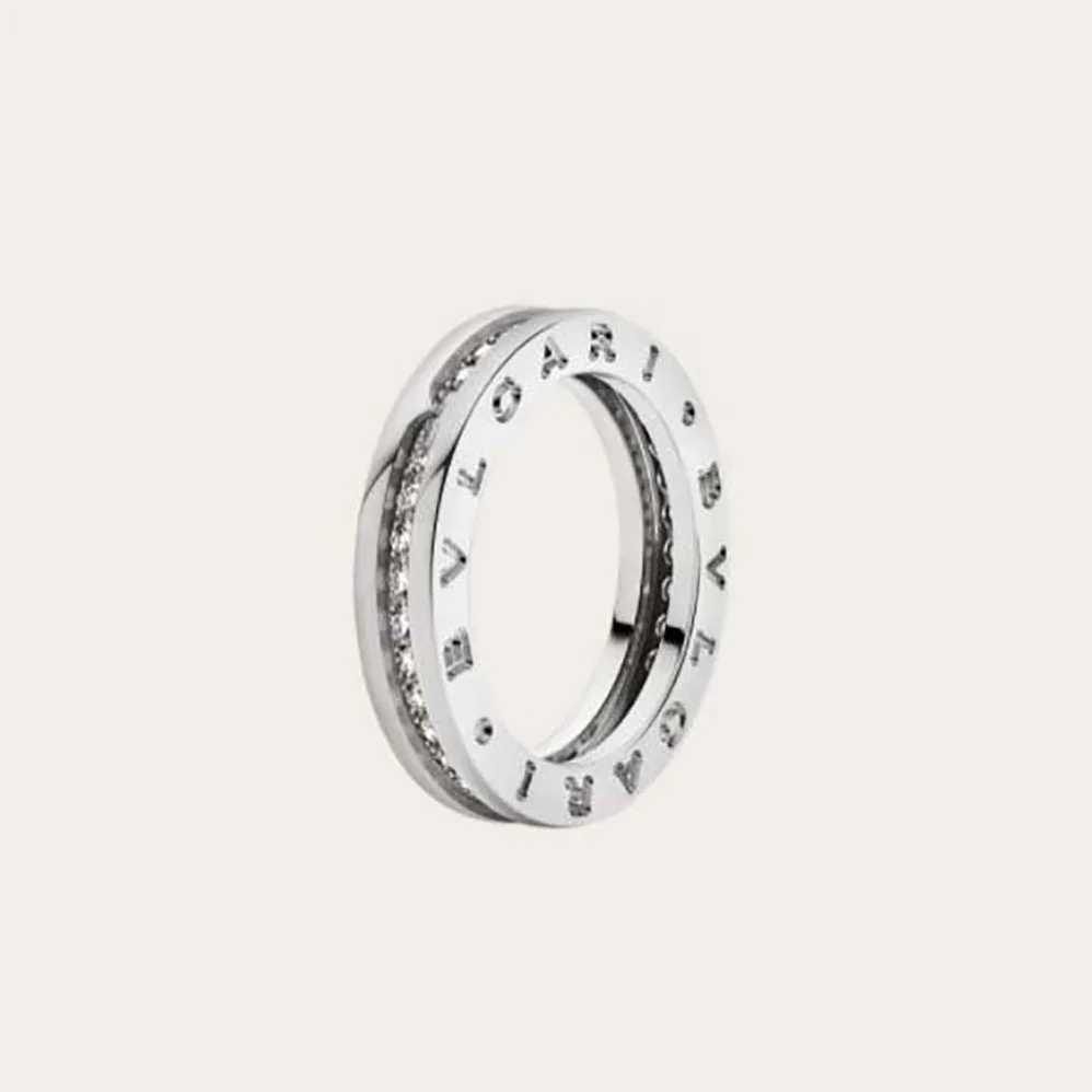 Bvlgari B.zero1 One-Band Ring in 18 KT White Gold Set with Pave Diamonds on the Spiral for Women Bvlgari B.zero1 One-Band Ring in 18 KT White Gold Set with Pave Diamonds on the Spiral for Women