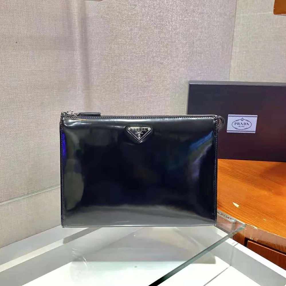 Prada Brushed Leather Pouch for Men in Black Prada Brushed Leather Pouch for Men in Black