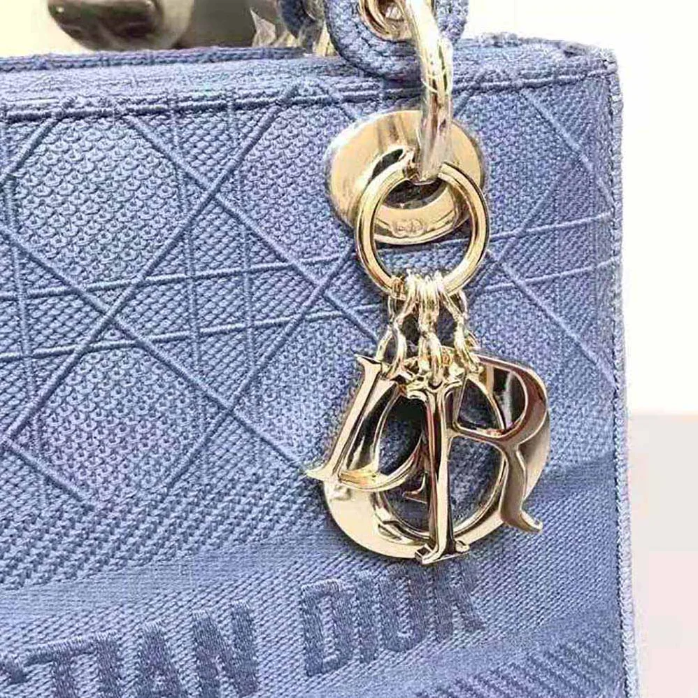 Dior Medium Lady D-Lite Bag Denim Blue Cannage Embroidery for Women Dior Medium Lady D-Lite Bag Denim Blue Cannage Embroidery for Women