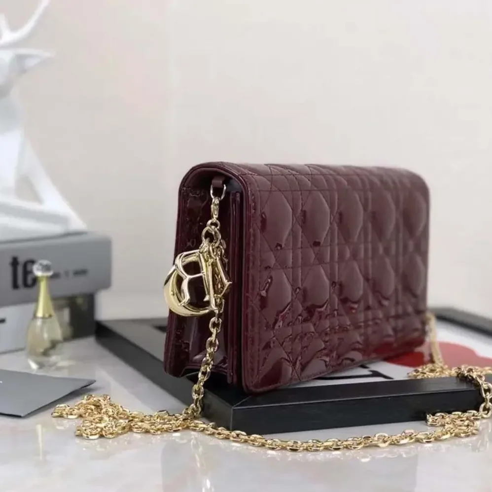 Dior Lady Dior Pouch Patent Cannage Calfskin in Maroon Dior Lady Dior Pouch Patent Cannage Calfskin in Maroon
