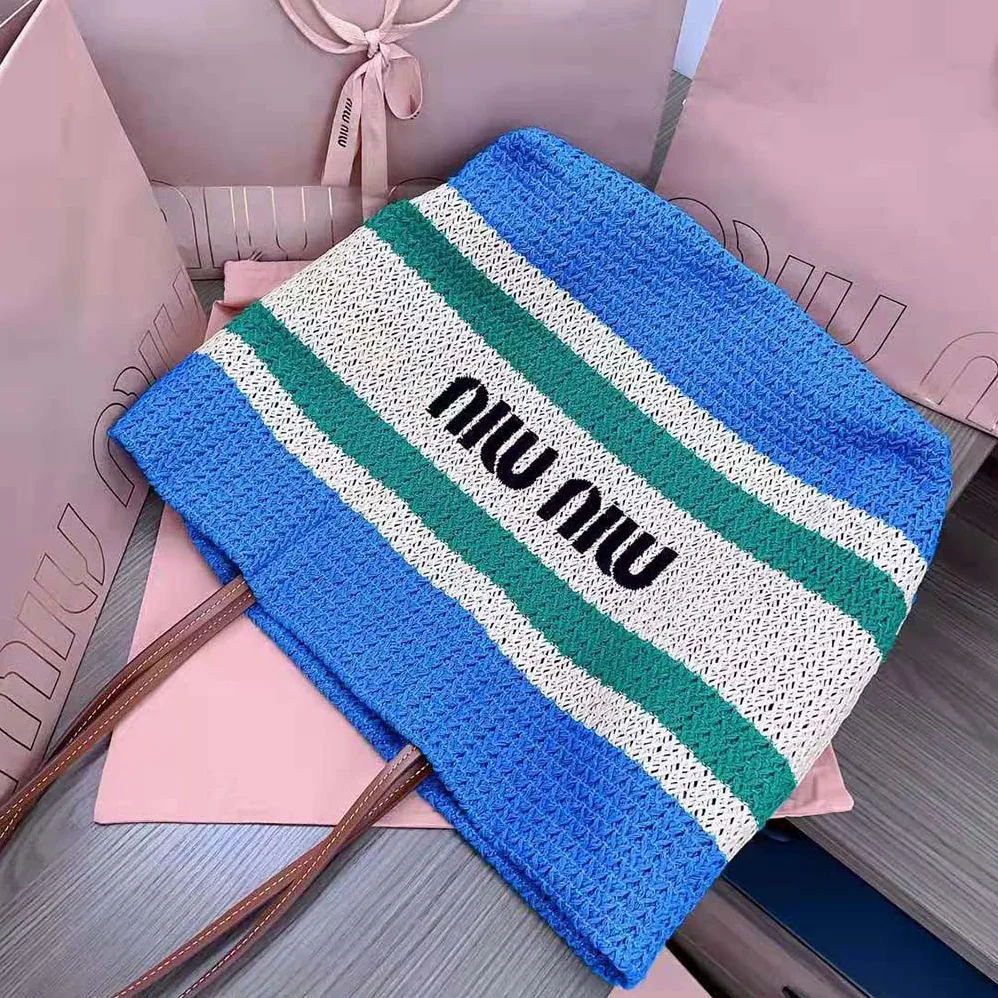 Miu Miu Woven Fabric Tote Bag for Women in Blue Miu Miu Woven Fabric Tote Bag for Women in Blue