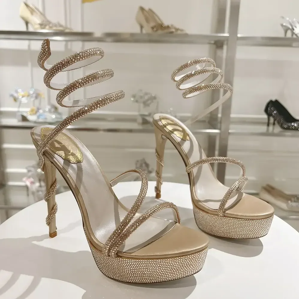 Rene Caovilla Margot Crystal Beige Platform Sandal 130 for Women Rene Caovilla Margot Crystal Beige Platform Sandal 130 for Women