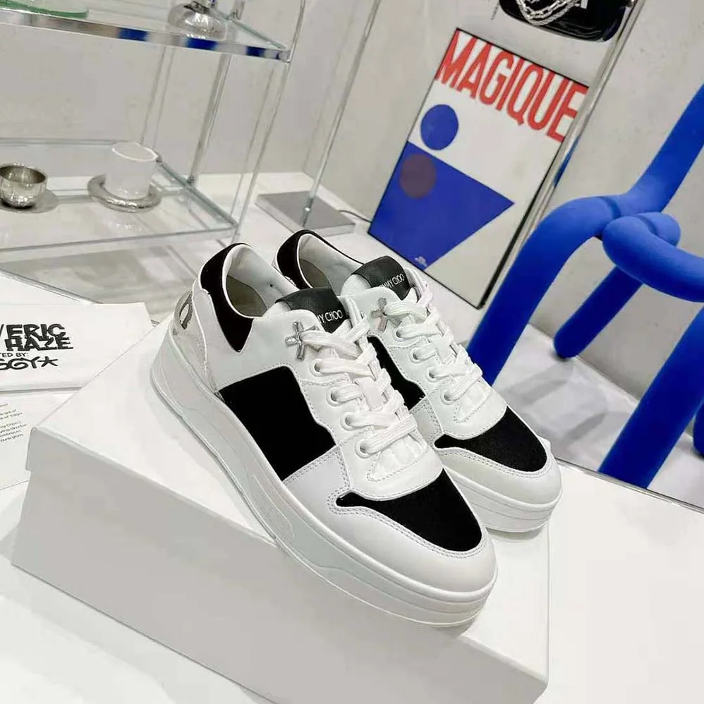 Jimmy Choo JC / Eric Haze Florent/M White Calf Leather and Black Canvas Trainers for Unisex