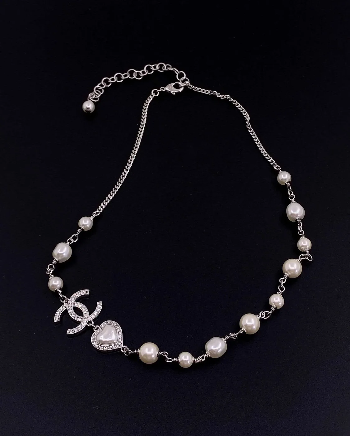 Chanel Pearl Love Necklace White
