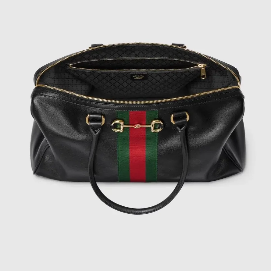 Gucci Borsetto Large Boston Shoulder Bag in Black Gold Hardware