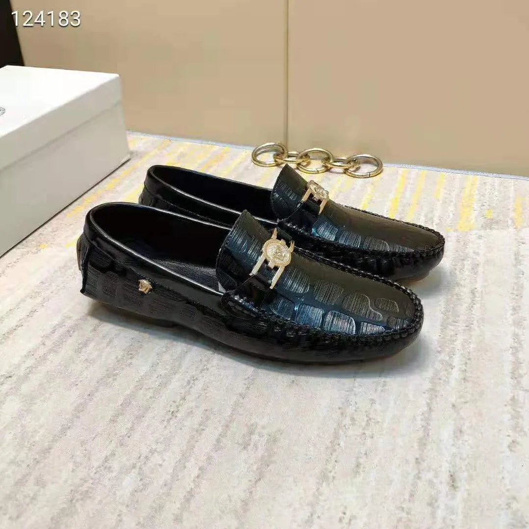 Versace Greca Embossed Driver Shoes for Men in Black