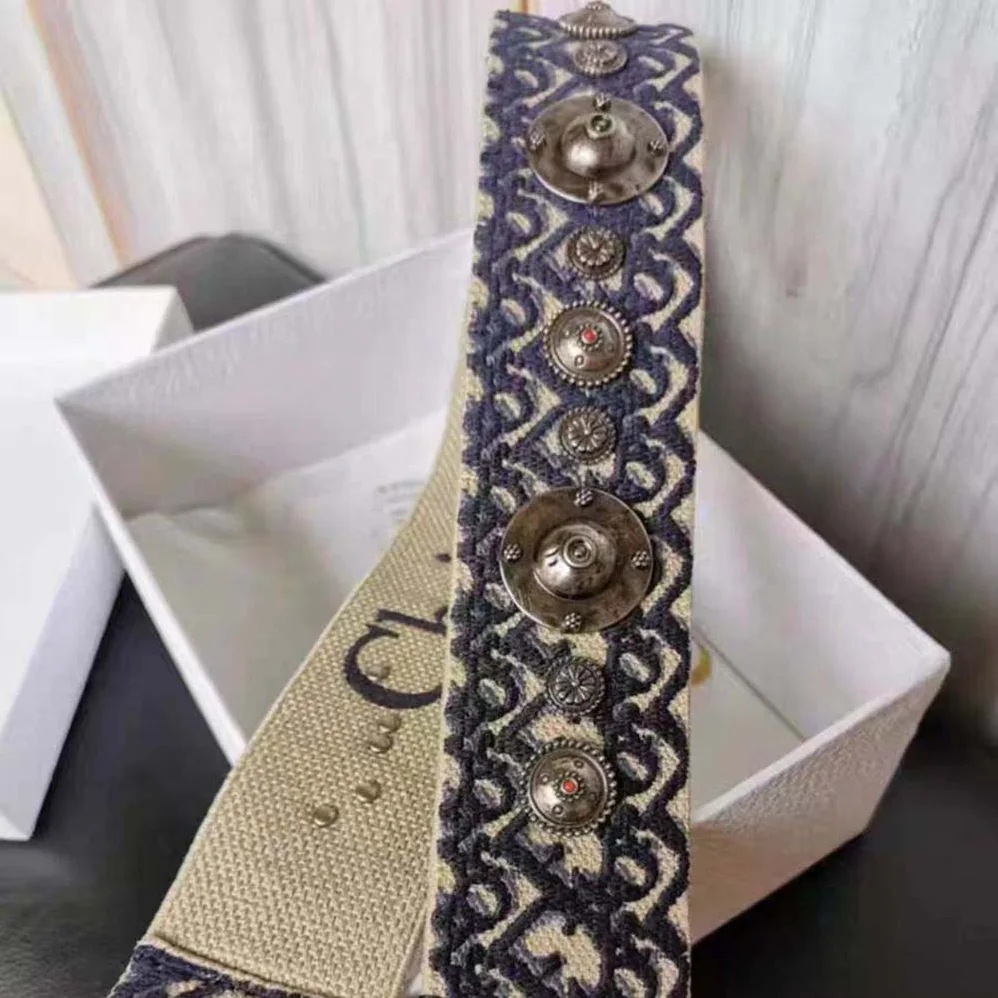 Dior Shoulder Strap with Ring Blue Dior Oblique Embroidery for Women