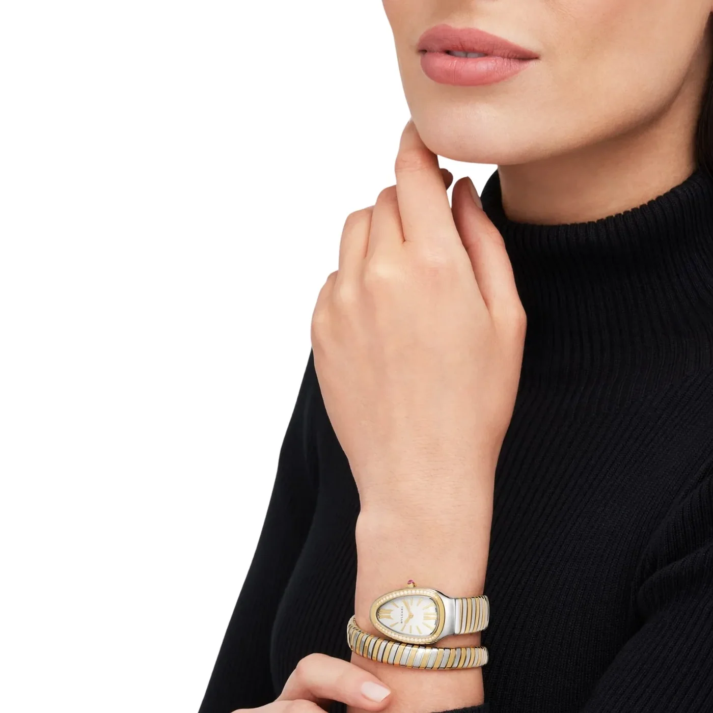 Bvlgari Serpenti Tubogas Watch Silver in Gold Toned White Dial
