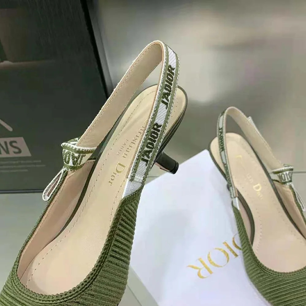 Dior J'Adior Slingback Pump Khaki Embroidered Cotton for Women Dior J'Adior Slingback Pump Khaki Embroidered Cotton for Women