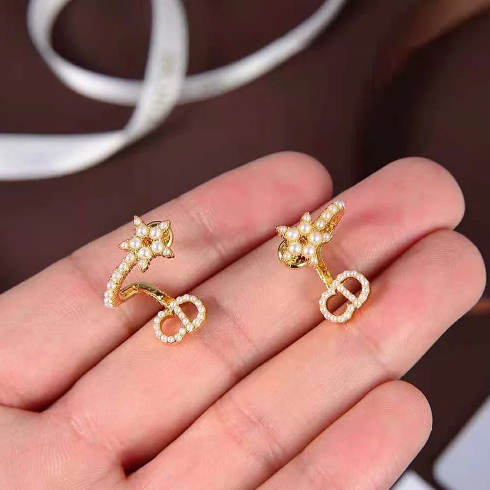 Dior Clair D Lune Earrings Gold-Finish Metal and White Resin Pearls for Women